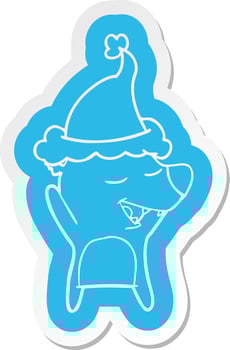 cartoon  sticker of a bear wearing santa hat vector