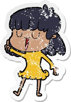 distressed sticker of a cartoon woman vector