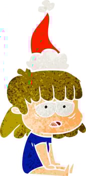 retro cartoon of a tired woman wearing santa hat vector