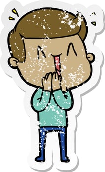 distressed sticker of a cartoon excited man vector