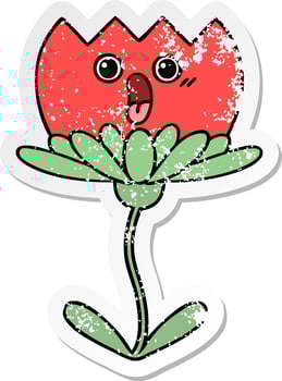 distressed sticker of a cute cartoon flower vector