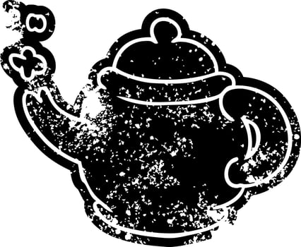 grunge icon drawing of a blue tea pot vector