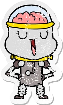 distressed sticker of a happy cartoon robot vector
