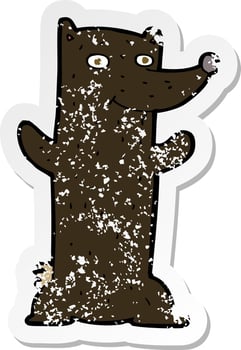 retro distressed sticker of a cartoon black bear vector