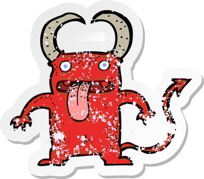 retro distressed sticker of a cartoon little devil vector