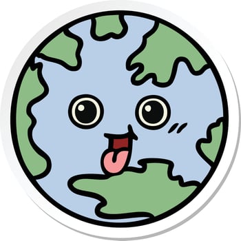 sticker of a cute cartoon planet earth vector