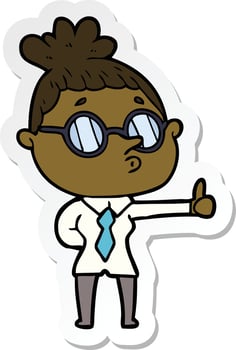 sticker of a cartoon woman wearing glasses vector