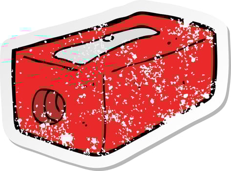retro distressed sticker of a cartoon pencil sharpener vector