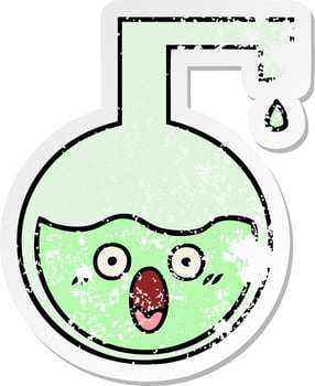 distressed sticker of a cute cartoon science experiment vector