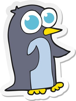 sticker of a cartoon penguin with big eyes vector