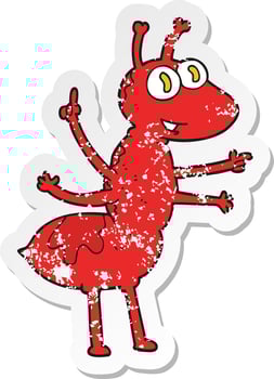 retro distressed sticker of a cartoon ant vector