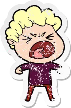 distressed sticker of a cartoon furious man vector