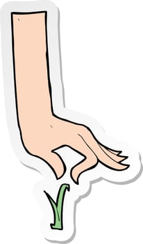 sticker of a cartoon hand picking blade of grass vector
