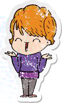 distressed sticker of a cartoon laughing woman vector