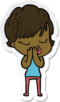 sticker of a cartoon woman with eyes shut vector