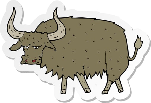 sticker of a cartoon annoyed hairy cow vector