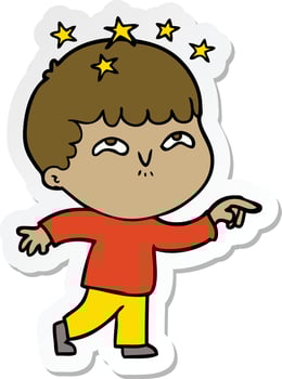 sticker of a cartoon amazed boy vector