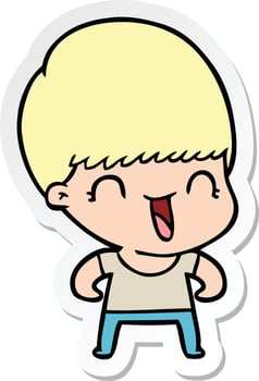 sticker of a happy cartoon boy vector