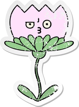 distressed sticker of a cute cartoon flower vector