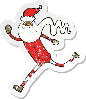 retro distressed sticker of a cartoon running santa vector