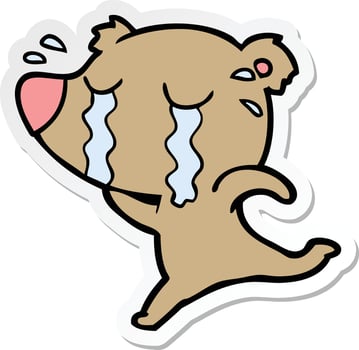 sticker of a cartoon crying bear vector