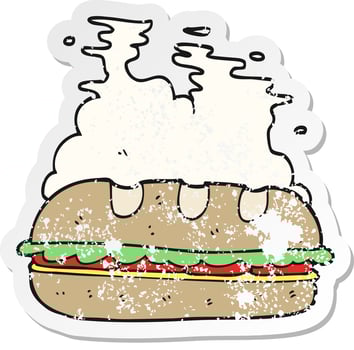 retro distressed sticker of a cartoon huge sandwich vector