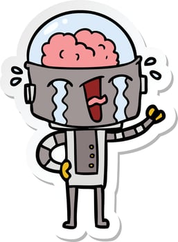 sticker of a cartoon crying robot vector