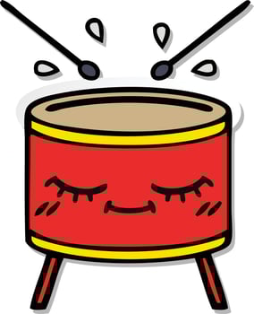 sticker of a cute cartoon drum vector
