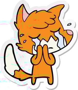 sticker of a crying fox cartoon vector