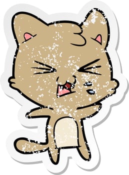 distressed sticker of a cartoon hissing cat vector