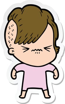 sticker of a cartoon annoyed hipster girl vector