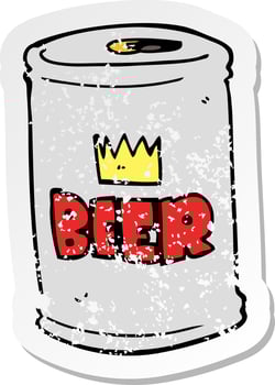 retro distressed sticker of a cartoon beer can vector