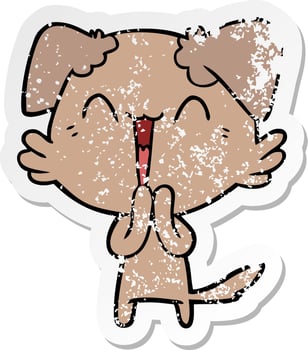distressed sticker of a laughing little dog cartoon vector