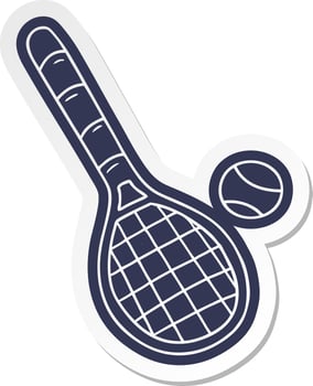 cartoon sticker tennis racket and ball vector