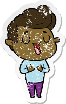 distressed sticker of a happy cartoon man vector