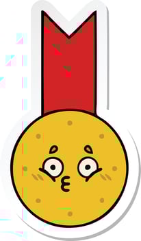 sticker of a cute cartoon gold medal vector