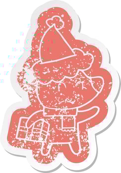 female polar bear with christmas present wearing santa hat vector
