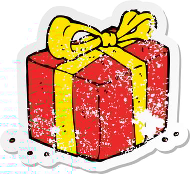 retro distressed sticker of a cartoon present vector