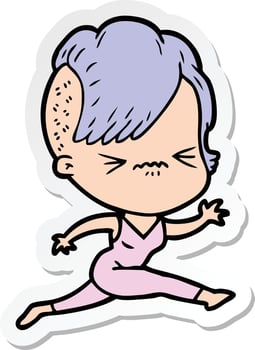 sticker of a cartoon annoyed hipster girl vector