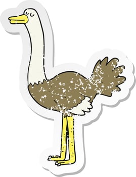 retro distressed sticker of a cartoon ostrich vector