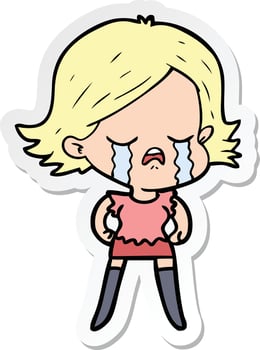 sticker of a cartoon girl crying vector