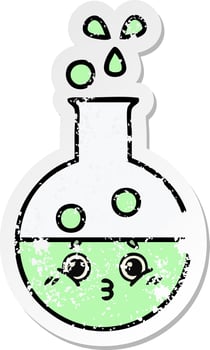 distressed sticker of a cute cartoon test tube vector