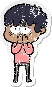 distressed sticker of a cartoon exhausted boy vector