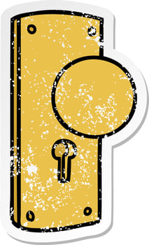 distressed sticker cartoon doodle of a door handle vector