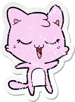 distressed sticker of a cartoon cat vector