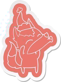 howling wolf cartoon  sticker of a wearing santa hat vector