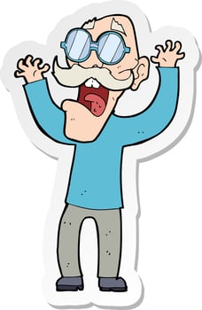 sticker of a cartoon old man in glasses vector