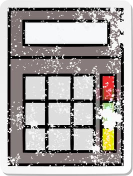 distressed sticker of a cute cartoon school calculator vector