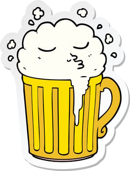 sticker of a cartoon mug of beer vector
