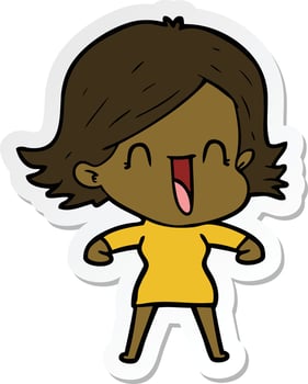 sticker of a cartoon happy woman vector